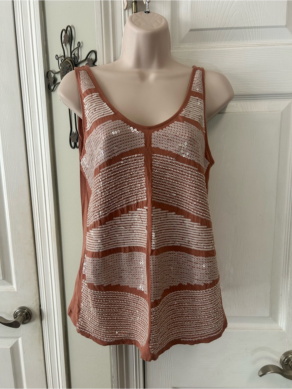 LOFT Rust Sequin Scoop Tank Top